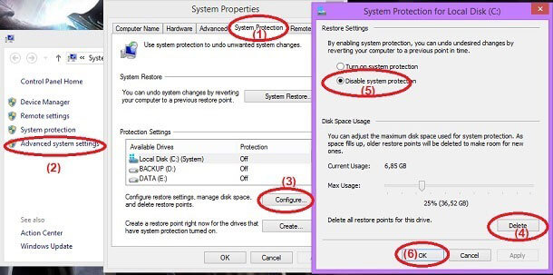 Cách tắt System Restore của Windows